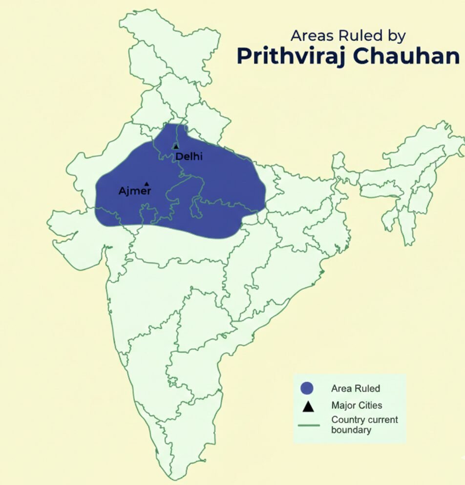 Chauhan dynasty empire map Rajasthan Delhi Ajmer medieval India