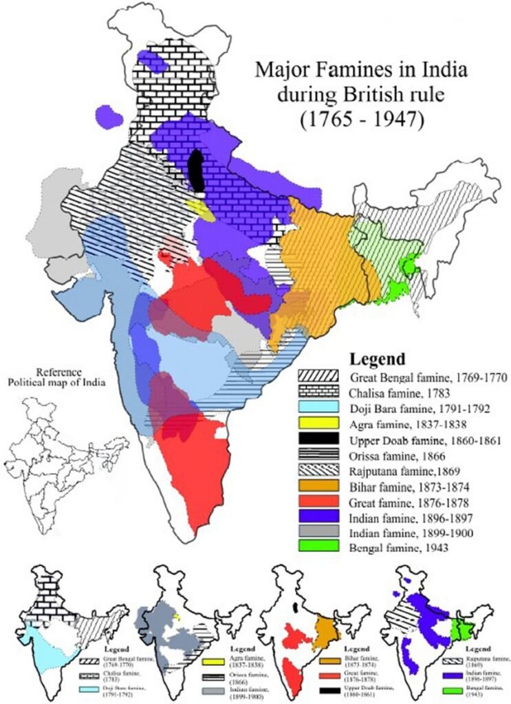 Map showing India's food crisis regions before the Green Revolution started in India