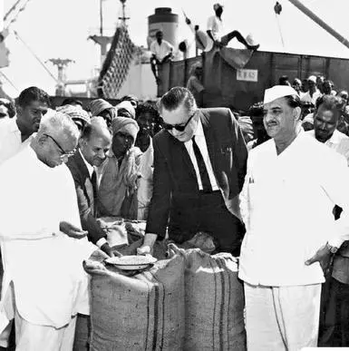 PL 480 wheat shipments arriving in India during the 1960s food crisis