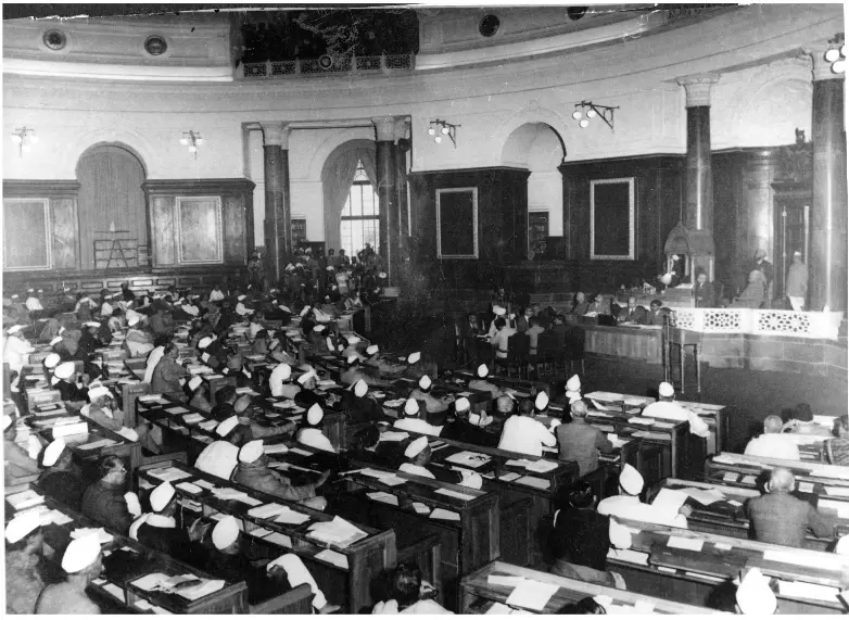 Members of the Constituent Assembly of India in session at the Central Hall of Parliament, New Delhi, 1949